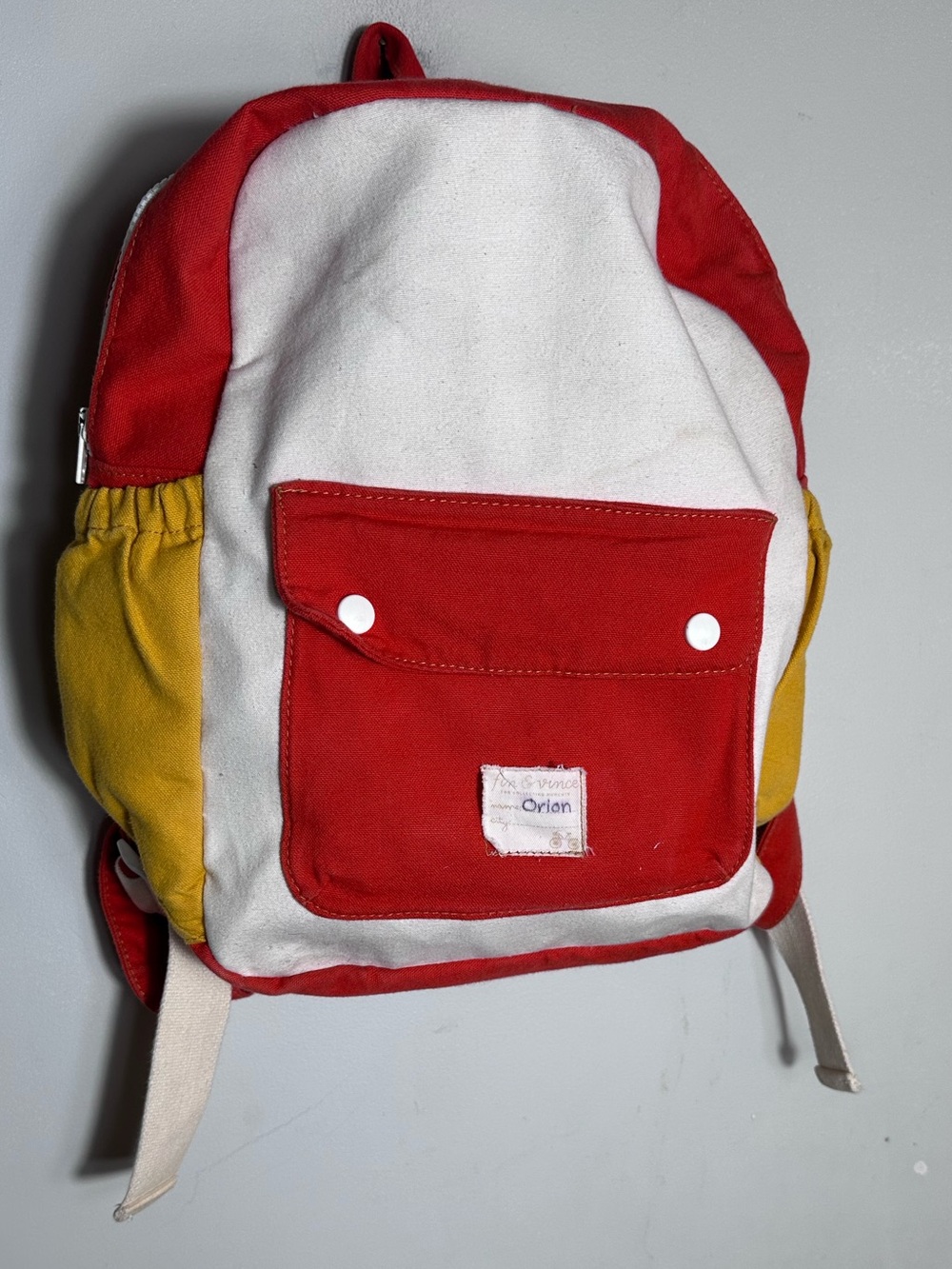 Fin & Vince Kids Colorblock Canvas Backpack in Red, White & Yellow